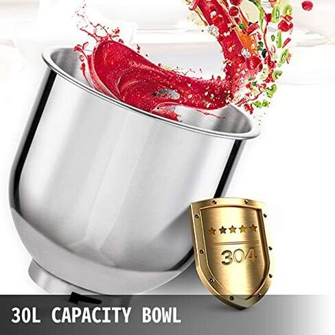 خلاط الطعام التجاري Happybuy 30Qt 1100W 3 سرعات قابلة للتعديل 94/165/386 دورة في الدقيقة شديدة التحمل 110 فولت مع وعاء من الفولاذ المقاوم للصدأ وخطاطيف العجين ومخفقة ممتازة لمخابز المدارس in Kuwait