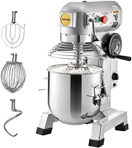 VEVOR Commercial Stand Mixer, 10Qt Stainless Steel Bowl, 450W Heavy Duty Electric Food Mixer with 3 Speeds Adjustable 113/184/341 RPM, Dough Hook Whisk Beater Included, Perfect for Bakery Pizzeria in Kuwait