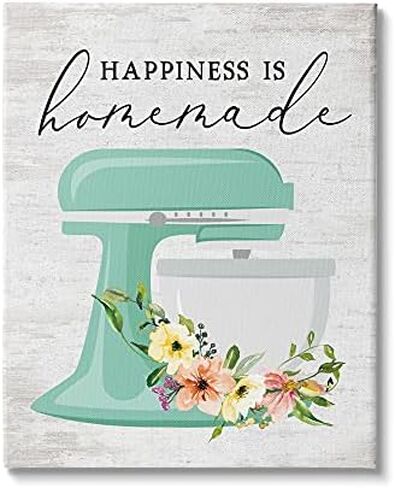 Stupell Industries Happiness عبارة عن خلاط مطبخ مصنوع منزليًا من الزهور، مصمم بواسطة لوحة فنية جدارية من القماش عليها حروف ومبطنة، مقاس 36 × 48، متعدد الألوان in Saudi Arabia
