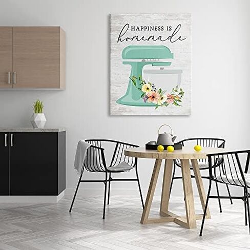 Stupell Industries Happiness عبارة عن خلاط مطبخ مصنوع منزليًا من الزهور، مصمم بواسطة لوحة فنية جدارية من القماش عليها حروف ومبطنة، مقاس 36 × 48، متعدد الألوان in Saudi Arabia