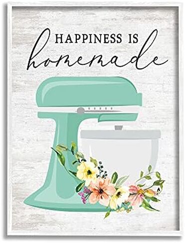 Stupell Industries Happiness is Homemade Phrase Floral Kitchen Stand Mixer, Designed by Lettered and Lined White Framed Wall Art, 24 x 30, Multi-Color in Saudi Arabia