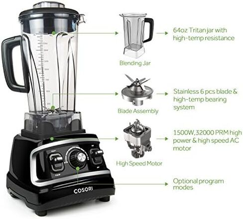 COSORI Blender 1500W for Shakes Professional Heavy Duty Smoothie Maker With Variable Speeds, with 800W Auto-Blend Base for Ice Fruits & Nutrients Extraction, 2 x 24oz cups, 1 x 12oz cup in Saudi Arabia