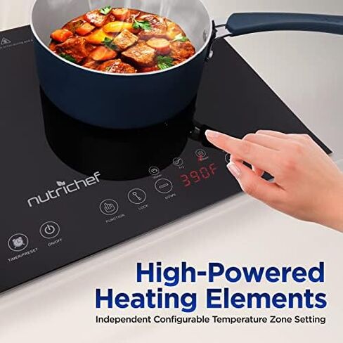 موقد الحث المزدوج - شعلة سيراميك رقمية محمولة بقوة 120 فولت مع قفل أمان للأطفال - يعمل مع مقلاة حديد الزهر المسطحة، 1800 واط، تحكم باللمس، 12 وحدة تحكم -PKSTIND49 in Kuwait