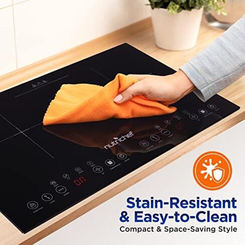 موقد الحث المزدوج - شعلة سيراميك رقمية محمولة بقوة 120 فولت مع قفل أمان للأطفال - يعمل مع مقلاة حديد الزهر المسطحة، 1800 واط، تحكم باللمس، 12 وحدة تحكم -PKSTIND49 in Kuwait