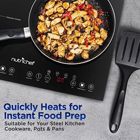 موقد الحث المزدوج - شعلة سيراميك رقمية محمولة بقوة 120 فولت مع قفل أمان للأطفال - يعمل مع مقلاة حديد الزهر المسطحة، 1800 واط، تحكم باللمس، 12 وحدة تحكم -PKSTIND49 in Kuwait