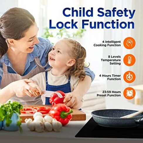 موقد الحث المزدوج - شعلة سيراميك رقمية محمولة بقوة 120 فولت مع قفل أمان للأطفال - يعمل مع مقلاة حديد الزهر المسطحة، 1800 واط، تحكم باللمس، 12 وحدة تحكم -PKSTIND49 in Kuwait