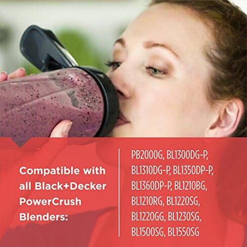 BLACK+DECKER PowerCrush Personal Blender Jar with Travel Lid, Clear, PBJ1650 in Saudi Arabia