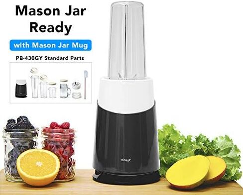 Tribest PB-430GY-A Personal Blender II, Mason Jar Ready Personal Blender with Mason Jar Mug, Gray in Saudi Arabia