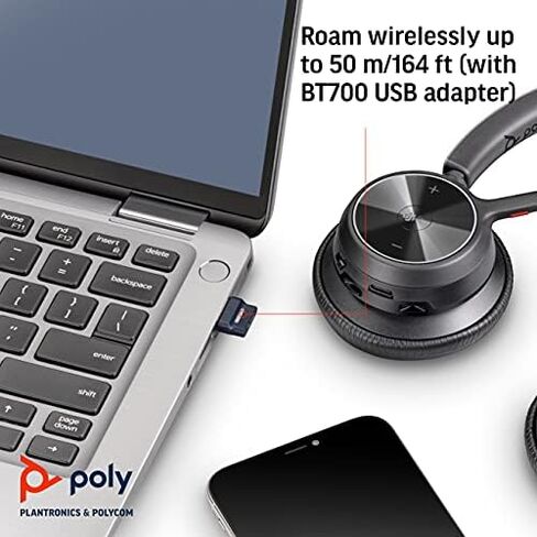 Poly - سماعة Voyager 4310 UC اللاسلكية (Plantronics) - سماعة أذن واحدة مع ميكروفون - تتصل بجهاز الكمبيوتر/Mac عبر محول بلوتوث USB-A، الهاتف الخلوي عبر البلوتوث - تعمل مع الفرق (معتمدة)، تكبير والمزيد in Kuwait