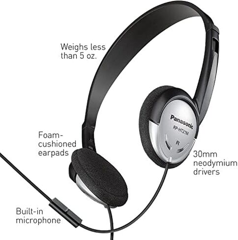 Panasonic Headphones, Lightweight Over the Ear Wired Headphones with Clear Sound and XBS for Extra Bass, Long Cord, 3.5mm Jack for Phones and Laptops – RP-HT161-K (Black) in Saudi Arabia