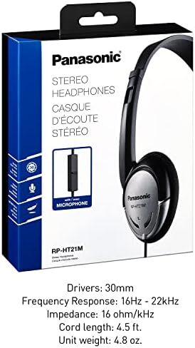 Panasonic Headphones, Lightweight Over the Ear Wired Headphones with Clear Sound and XBS for Extra Bass, Long Cord, 3.5mm Jack for Phones and Laptops – RP-HT161-K (Black) in Saudi Arabia