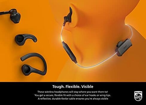 PHILIPS A3206 Wireless Sports Headphones, Detachable Ear Hooks, Integrated Controls, Built-in Microphone, Instant Bluetooth Pairing, IP57 dust Resistant and Waterproof TAA3206BK in Saudi Arabia