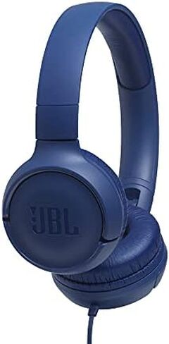 JBL Tune 500 - Wired On-Ear Headphones - Blue | JBL Pure Bass Sound, 1-button remotemic, Lightweight and foldable design, Tangle-free flat cable, Ask Siri or Google Now in Kuwait