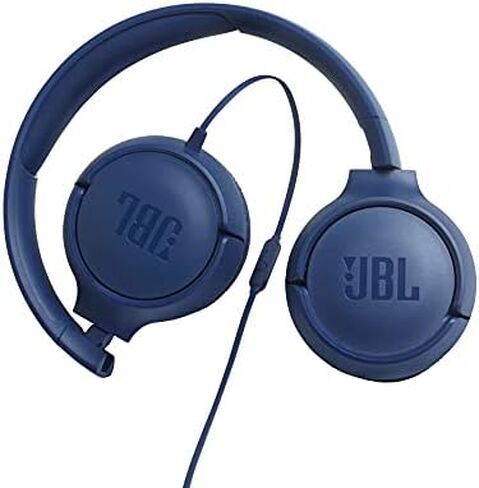 JBL Tune 500 - Wired On-Ear Headphones - Blue | JBL Pure Bass Sound, 1-button remotemic, Lightweight and foldable design, Tangle-free flat cable, Ask Siri or Google Now in Kuwait