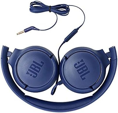 JBL Tune 500 - Wired On-Ear Headphones - Blue | JBL Pure Bass Sound, 1-button remotemic, Lightweight and foldable design, Tangle-free flat cable, Ask Siri or Google Now in Kuwait
