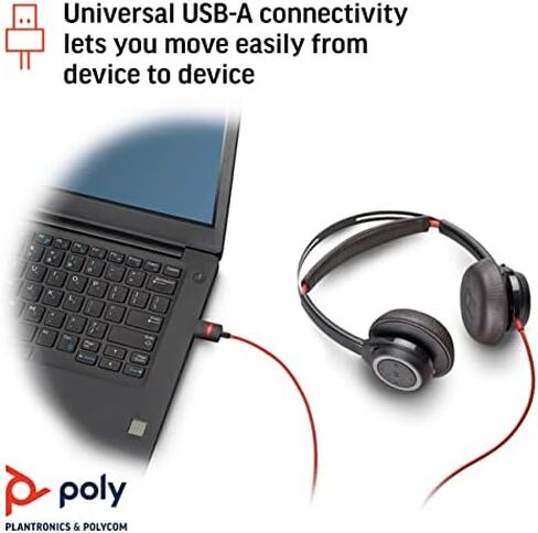 Poly - Blackwire 7225 Wired USB-A Headset (Plantronics) - White - Dual-Ear (Stereo) Computer Headset - Connect to PC/Mac via USB-A - Active Noise Canceling - Works with Teams, Zoom in Saudi Arabia