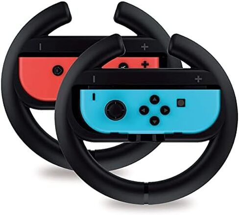 TALK WORKS Nintendo Switch Racing Wheel Controllers - Grips for Joy-Con - Driving Grip Accessory with Comfortable Design for Smooth Gaming - Compatible with Switch OLED - Black, 2 Pack in Saudi Arabia