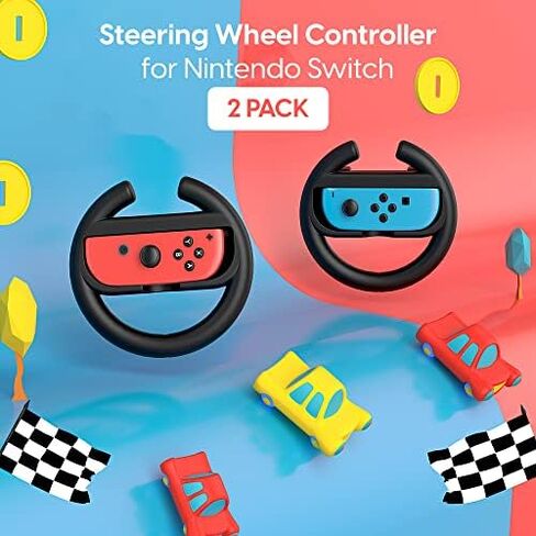 TALK WORKS Nintendo Switch Racing Wheel Controllers - Grips for Joy-Con - Driving Grip Accessory with Comfortable Design for Smooth Gaming - Compatible with Switch OLED - Black, 2 Pack in Saudi Arabia