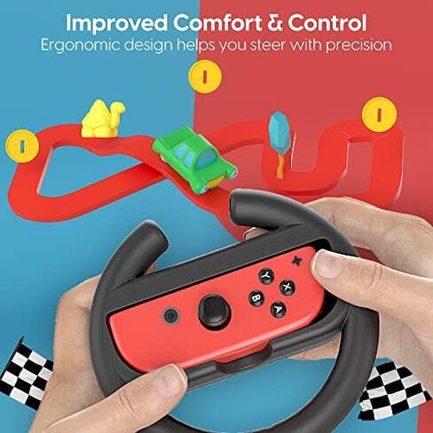 TALK WORKS Nintendo Switch Racing Wheel Controllers - Grips for Joy-Con - Driving Grip Accessory with Comfortable Design for Smooth Gaming - Compatible with Switch OLED - Black, 2 Pack in Saudi Arabia