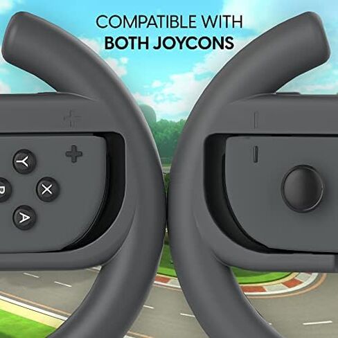 TALK WORKS Nintendo Switch Racing Wheel Controllers - Grips for Joy-Con - Driving Grip Accessory with Comfortable Design for Smooth Gaming - Compatible with Switch OLED - Black, 2 Pack in Saudi Arabia