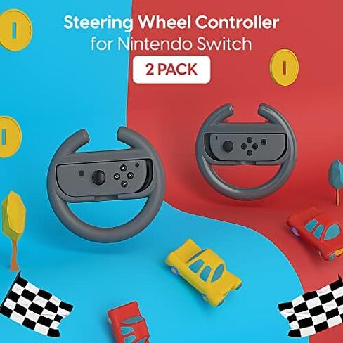 TALK WORKS Nintendo Switch Racing Wheel Controllers - Grips for Joy-Con - Driving Grip Accessory with Comfortable Design for Smooth Gaming - Compatible with Switch OLED - Black, 2 Pack in Saudi Arabia