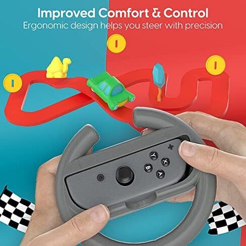 TALK WORKS Nintendo Switch Racing Wheel Controllers - Grips for Joy-Con - Driving Grip Accessory with Comfortable Design for Smooth Gaming - Compatible with Switch OLED - Black, 2 Pack in Saudi Arabia