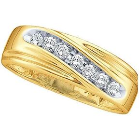 Solid 14k Yellow Gold Men's Round Channel-set Diamond Engagement Wedding Anniversary Band Ring 1/4 Ct. in Saudi Arabia