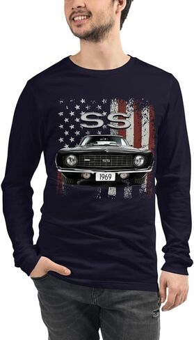 JG Infinite 1969 Chevy Camaro SS Muscle Car Patriotic American Flag Unisex Long Sleeve Tee in Saudi Arabia