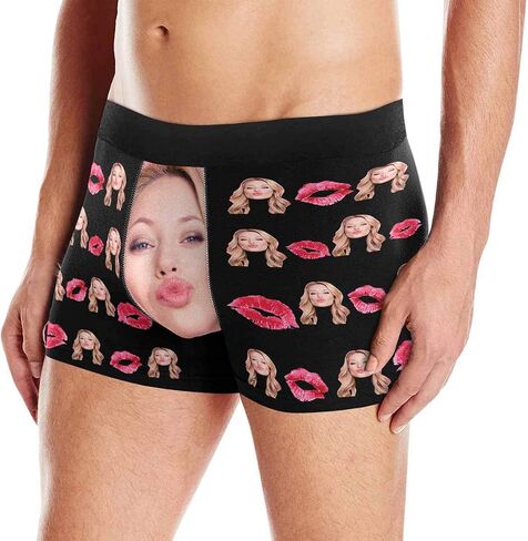 Custom Men's Funny Face Novelty Boxer Briefs Shorts Lips Printed with Photo (XS-XXXL) in Kuwait