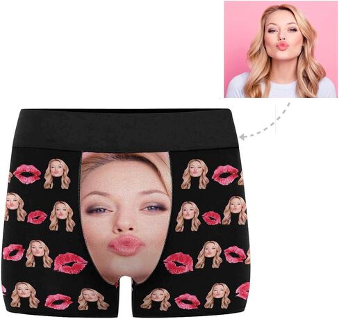 Custom Men's Funny Face Novelty Boxer Briefs Shorts Lips Printed with Photo (XS-XXXL) in Kuwait