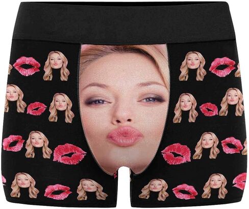 Custom Men's Funny Face Novelty Boxer Briefs Shorts Lips Printed with Photo (XS-XXXL) in Kuwait