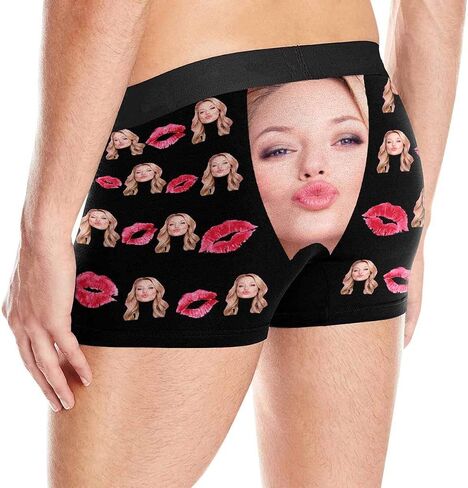 Custom Men's Funny Face Novelty Boxer Briefs Shorts Lips Printed with Photo (XS-XXXL) in Kuwait