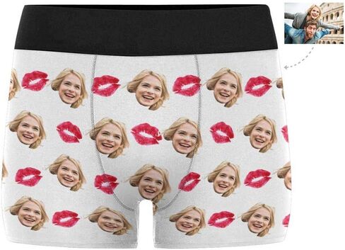 Custom Men's Funny Face Novelty Boxer Briefs Shorts Lips Printed with Photo (XS-XXXL) in Kuwait