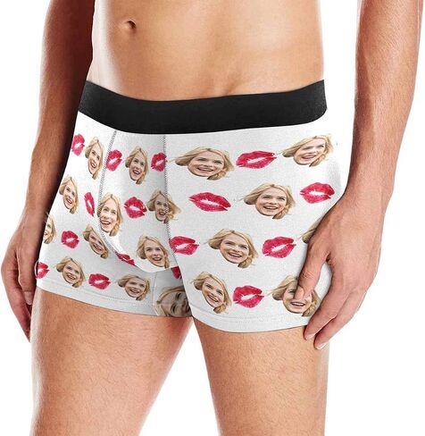 Custom Men's Funny Face Novelty Boxer Briefs Shorts Lips Printed with Photo (XS-XXXL) in Kuwait