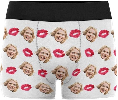 Custom Men's Funny Face Novelty Boxer Briefs Shorts Lips Printed with Photo (XS-XXXL) in Kuwait