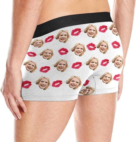 Custom Men's Funny Face Novelty Boxer Briefs Shorts Lips Printed with Photo (XS-XXXL) in Kuwait