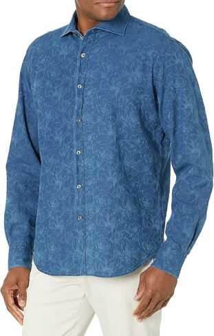 قميص رجالي من Bugatchi بأكمام طويلة وياقة منتشرة على شكل منسوج in Kuwait