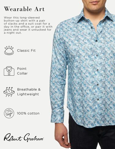 Robert Graham Men's Geomorph Woven Collared, Long-Sleeve Button-Up Shirt, Blue, XX-Large in Saudi Arabia