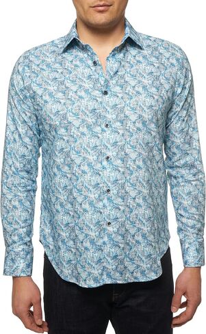 Robert Graham Men's Geomorph Woven Collared, Long-Sleeve Button-Up Shirt, Blue, XX-Large in Saudi Arabia