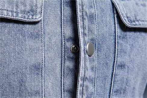 Mens Denim Shirt Solid Color Thick Long Sleeve Button Down Shirt Spring Autumn Jeans Shirt in Saudi Arabia