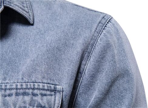 Mens Denim Shirt Solid Color Thick Long Sleeve Button Down Shirt Spring Autumn Jeans Shirt in Saudi Arabia