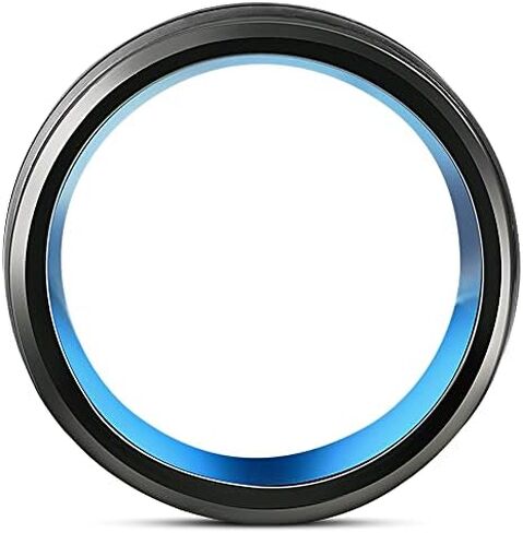 Men's Black & Blue Tungsten Ring Brushed Beveled Step Cut Wedding Band in Saudi Arabia