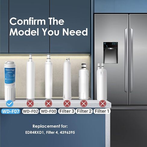 Waterdrop UKF8001 Refrigerator Water Filter 4, Compatible with Whirlpool EDR4RXD1, EveryDrop Filter 4, Maytag UKF8001AXX-750, UKF8001AXX-200, 46-9006, Puriclean II, WF-UKF8001 in Saudi Arabia