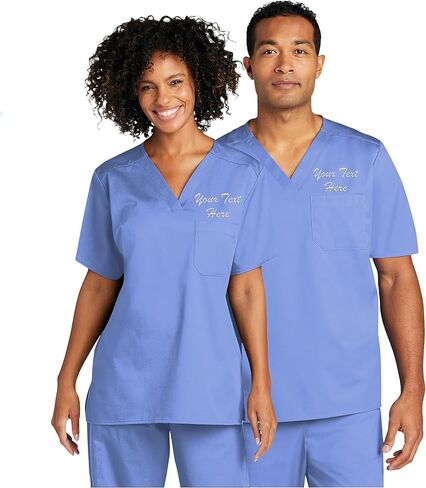 Custom Embroidered Unisex Medical V-Neck Top - Add Your Name or Text - Short Sleeve Chest Pocket Tshirts in Saudi Arabia