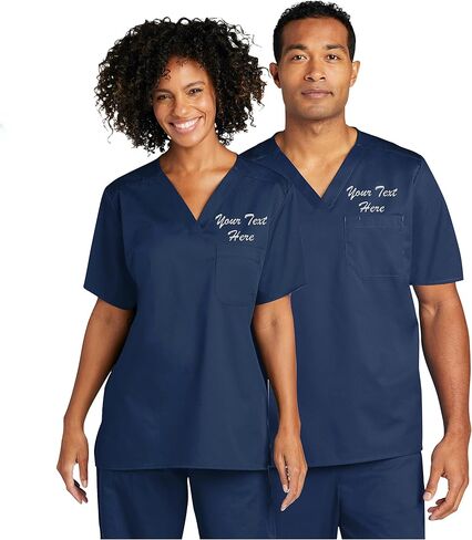 Custom Embroidered Unisex Medical V-Neck Top - Add Your Name or Text - Short Sleeve Chest Pocket Tshirts in Saudi Arabia