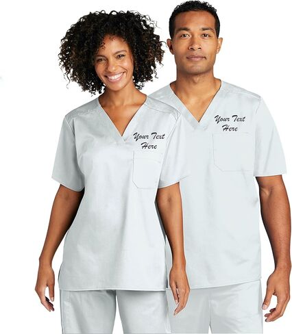 Custom Embroidered Unisex Medical V-Neck Top - Add Your Name or Text - Short Sleeve Chest Pocket Tshirts in Saudi Arabia