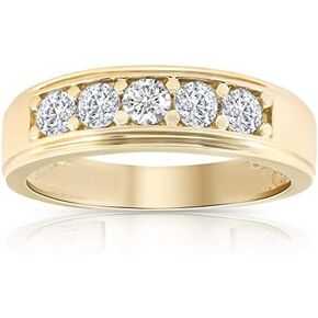 10k Yellow Gold 1 Ct T.W. Round-Cut Five Stone Elegant Diamond Wedding Band Ring for Him Anniversary High Polished Band in Saudi Arabia