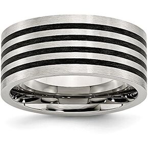 Solid Stainless Steel Matte Brushed Finish Black Rubber 10.00mm Wedding Band Ring in Saudi Arabia