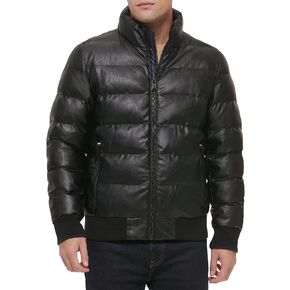 Tommy Hilfiger Men's Midweight Quilted Faux Leather Bomber, Black, Medium in Saudi Arabia