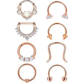 ORAZIO 2-8PCS 16G Stainless Steel Nose Ring Septum Hoop Opal Body Piercing Clicker Ring in Saudi Arabia